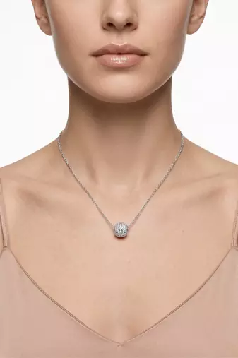 925 Sterling Silver Pave Sphere Pendant  Necklace Set , CZ Ball Pendant Set 