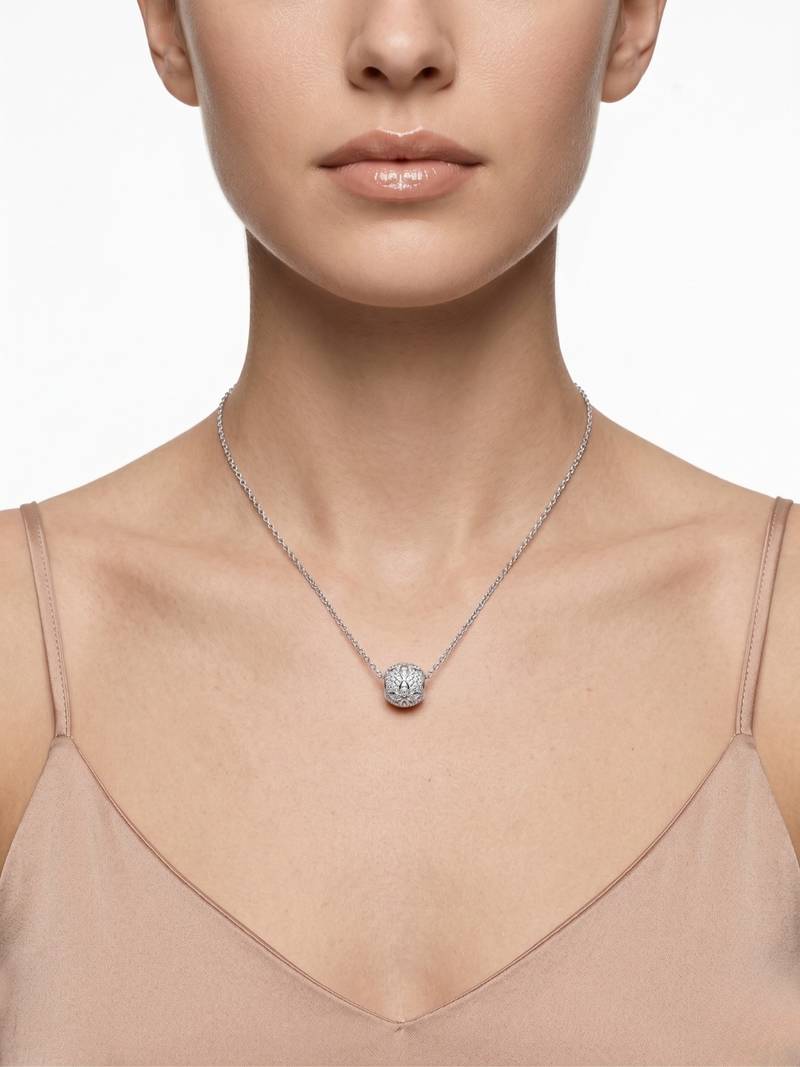 925 Sterling Silver Pave Sphere Pendant  Necklace Set , CZ Ball Pendant Set 
