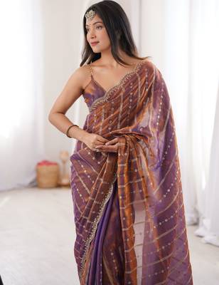 Lavender color stylish bollywood looks fendy satin fabric saree 3