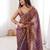 Lavender color stylish bollywood looks fendy satin fabric saree