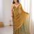 Gold color stylish bollywood looks fendy satin fabric saree