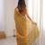 Gold color stylish bollywood looks fendy satin fabric saree