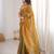 Gold color stylish bollywood looks fendy satin fabric saree