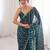 Teal color stylish bollywood looks fendy satin fabric saree