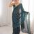 Teal color stylish bollywood looks fendy satin fabric saree