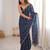 Petrol color stylish bollywood looks fendy satin fabric saree