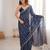 Petrol color stylish bollywood looks fendy satin fabric saree