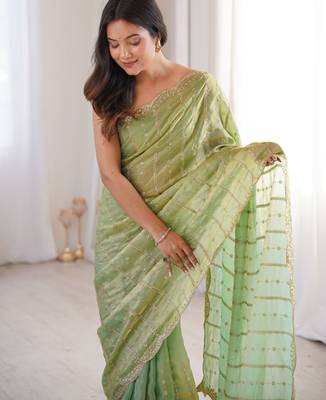 Pista color stylish bollywood looks fendy satin fabric saree 3