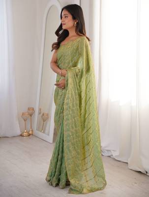 Pista color stylish bollywood looks fendy satin fabric saree 4