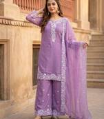 Mauve chanderi embroidered kurta-sets