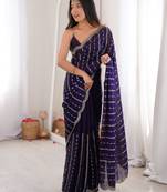 Purple color stylish bollywood looks fendy satin fabric saree