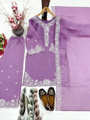 Mauve chanderi embroidered kurta-sets 2