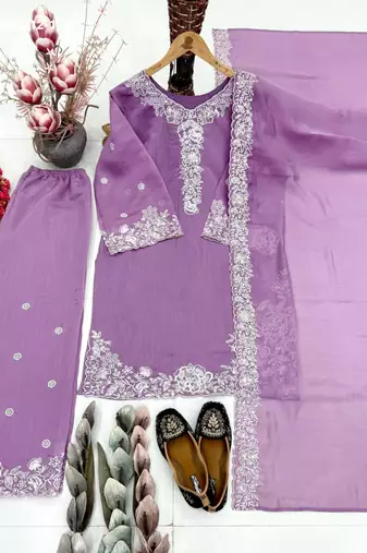 Mauve chanderi embroidered kurta-sets
