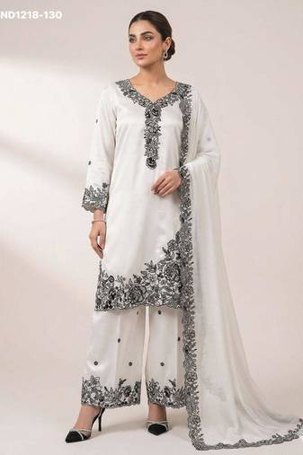 White crepe embroidered kurta-sets