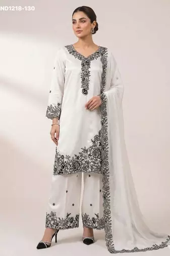 White crepe embroidered kurta-sets