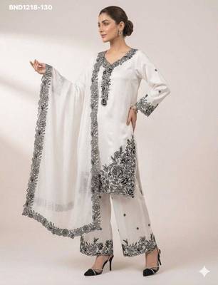 White crepe embroidered kurta-sets 2
