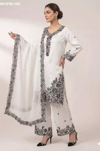 White crepe embroidered kurta-sets