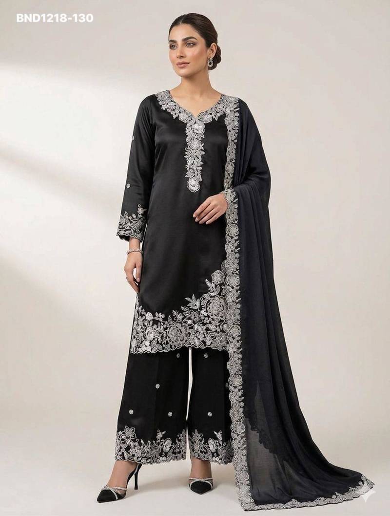 Black crepe embroidered kurta-sets
