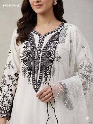 White cotton blend embroidered kurta-sets 2