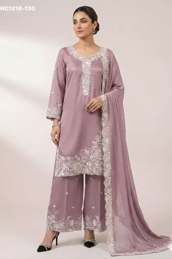 Mauve crepe embroidered kurta-sets