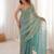 Sky blue color stylish bollywood looks fendy satin fabric saree