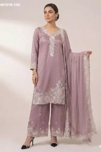 Mauve crepe embroidered kurta-sets