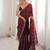 Wine color stylish bollywood looks fendy satin fabric saree
