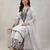 White cotton blend embroidered kurta-sets