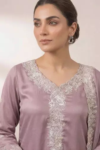 Mauve crepe embroidered kurta-sets