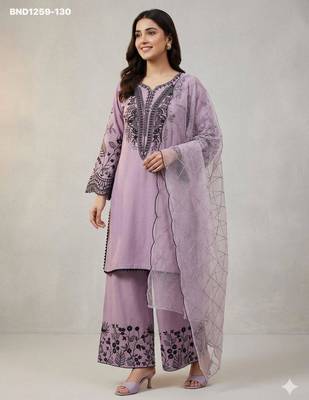 Lavender cotton blend embroidered kurta-sets 1