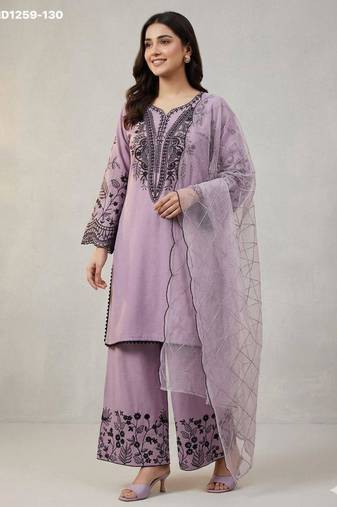 Lavender cotton blend embroidered kurta-sets