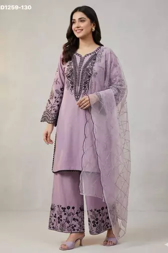 Lavender cotton blend embroidered kurta-sets