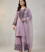 Lavender cotton blend embroidered kurta-sets