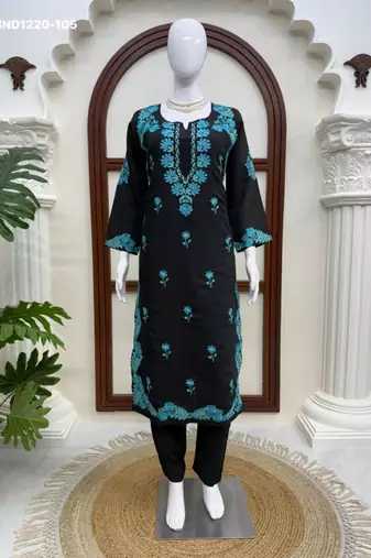 Black silk blend embroidered kurta-sets
