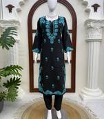 Black silk blend embroidered kurta-sets