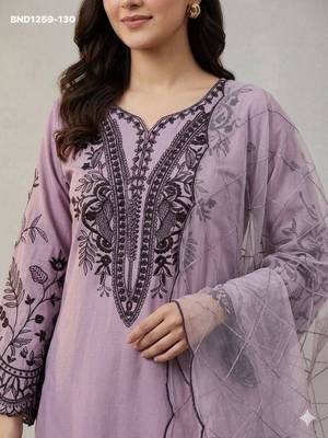 Lavender cotton blend embroidered kurta-sets 4