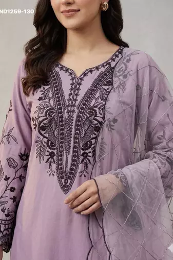 Lavender cotton blend embroidered kurta-sets