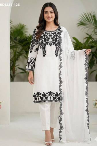 White georgette embroidered kurta-sets