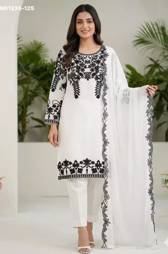 White georgette embroidered kurta-sets