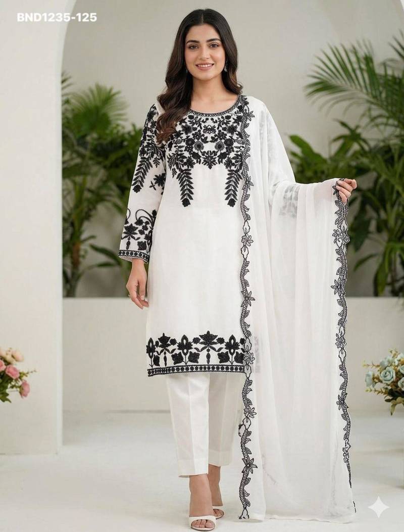 White georgette embroidered kurta-sets