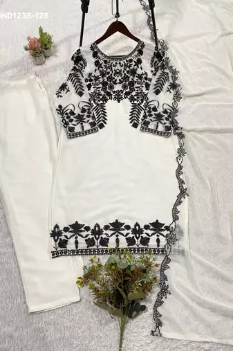 White georgette embroidered kurta-sets