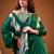 Green color satin silk fabric designer floral printed ceremonial saree