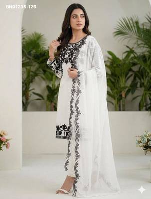 White georgette embroidered kurta-sets 4