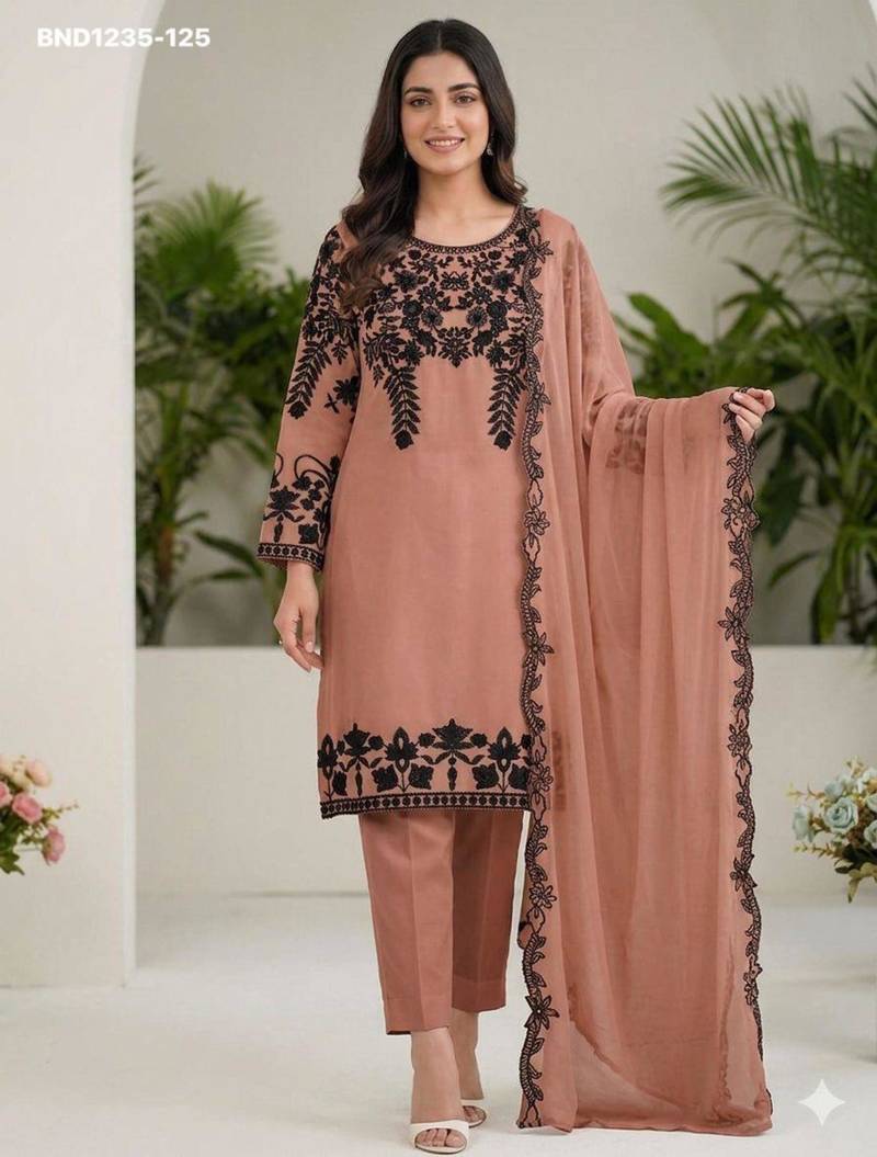 Bronze georgette embroidered kurta-sets