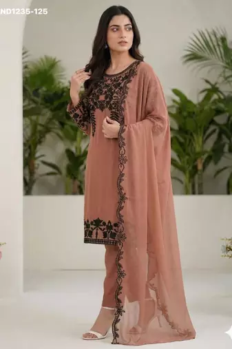 Bronze georgette embroidered kurta-sets