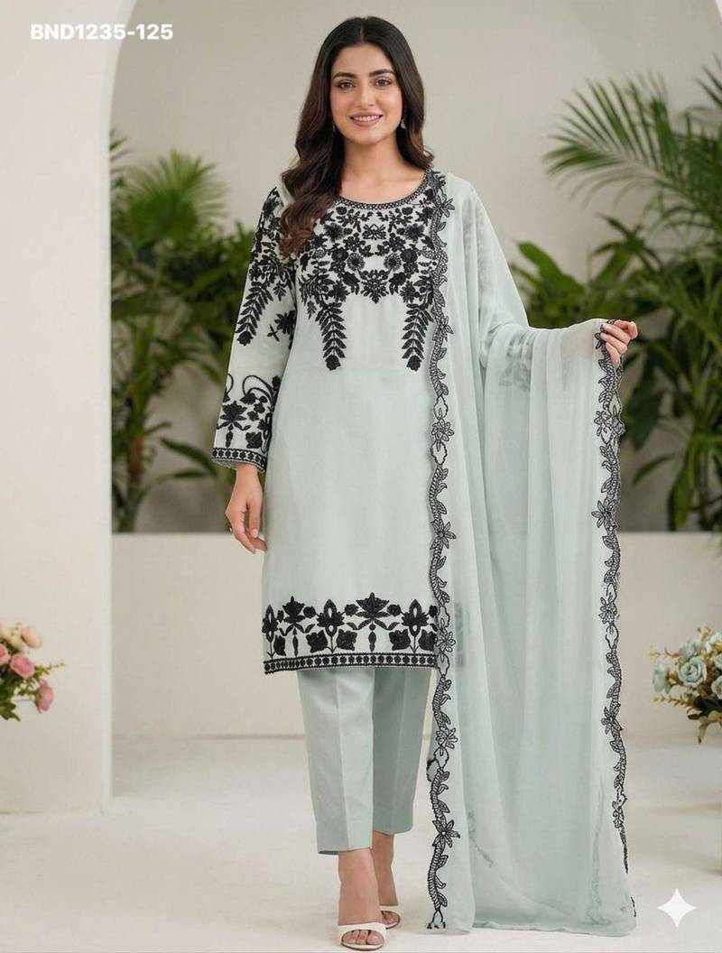Light-grey georgette embroidered kurta-sets