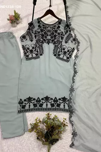 Light-grey georgette embroidered kurta-sets