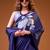 Blue color satin silk fabric designer floral printed ceremonial saree