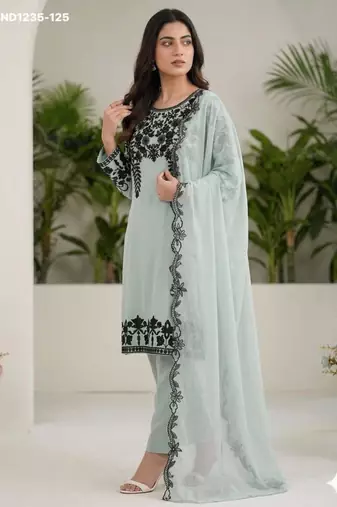 Light-grey georgette embroidered kurta-sets
