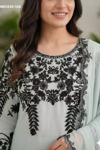 Light-grey georgette embroidered kurta-sets